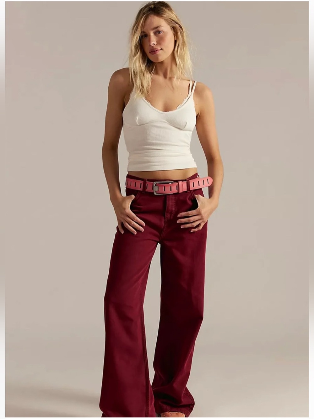 Free People Stride Straight 'n Wide Jeans, Syrah, Size 24